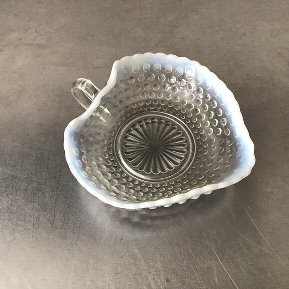 vintage hobnail Opalescent Milk glass ruffled Candy/nut Dish - Picture 2 of 4